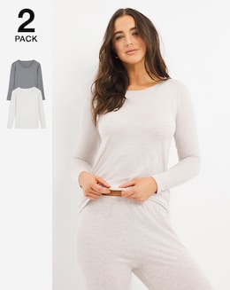 Pretty Secrets (2 Pack) Thermal Long Sleeve Tops Oatmeal/Grey