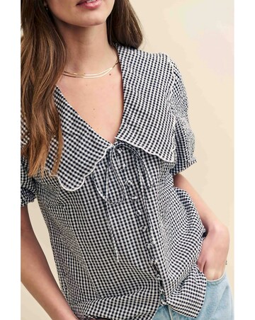 Nobody's Child Black Gingham Peter Pan Collar Short Sleeve Blouse