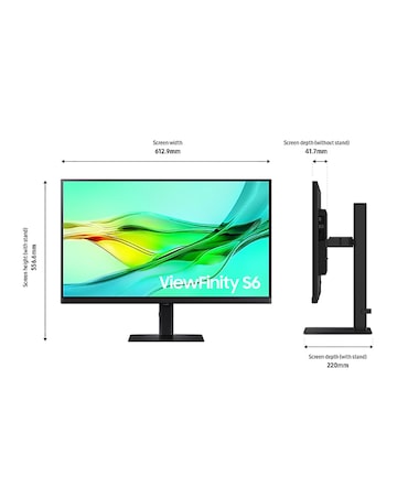 Samsung 27in ViewFinity S6 S60UD 100Hz QHD Ergonomic Monitor - Black