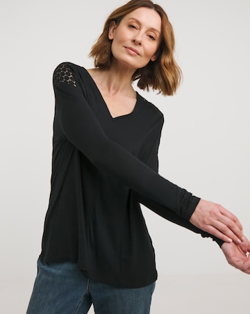 Black V Neck Lace Back Top