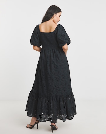 Black Square Neck Broderie Maxi Dress