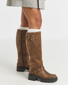 Stacey Chunky Biker Knee High Boots - Extra Wide Fit (EEE) &amp; Super Curvy Calf