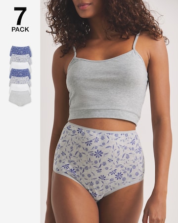 Pretty Secrets (7 Pack) Cotton Full Fit Knickers Blue Floral