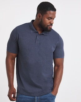 Pure Cotton Pique Polo Long Length- Denim Marl