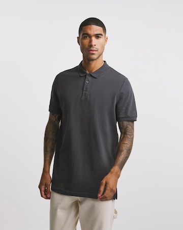 Pure Cotton Pique Polo Long Length- Charcoal