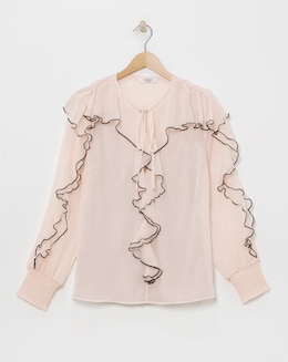 Joanna Hope Ruffle Blouse With Contrast Trim