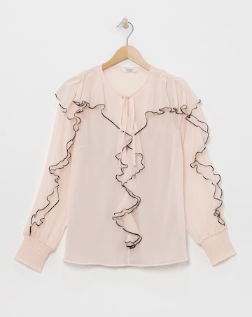 Joanna Hope Ruffle Blouse With Contrast Trim