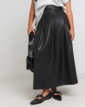 Black PU Pleated Midaxi Skirt