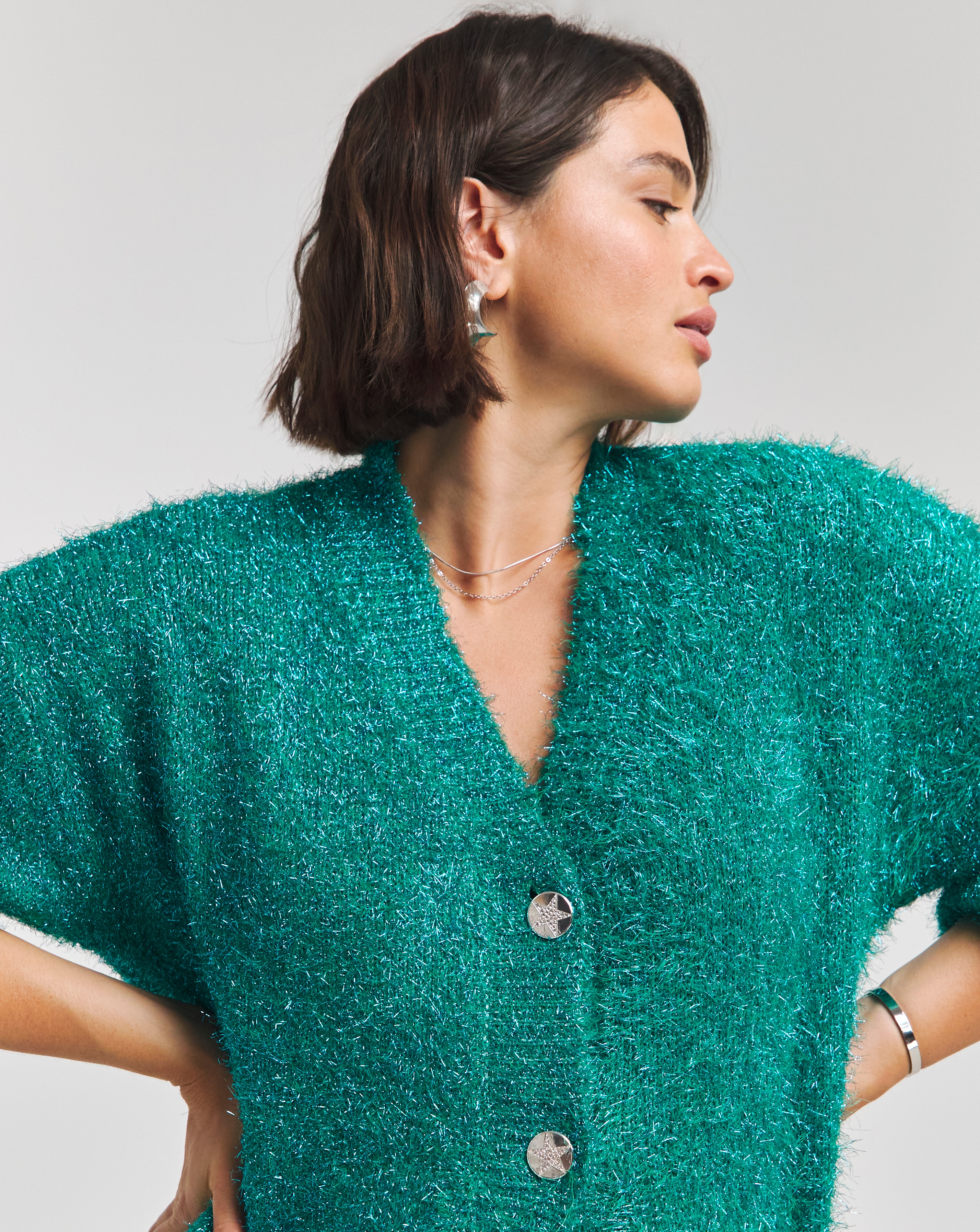 Simply Be X Twisted Wunder Green Tinsel Cardigan | Ambrose Wilson