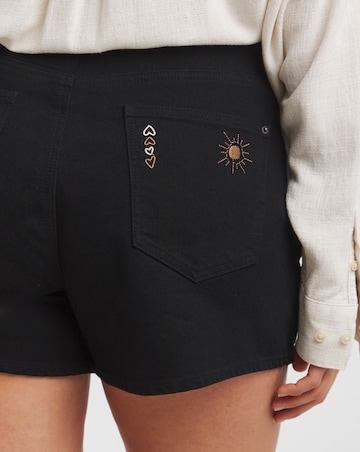 Simply Be Black Boho Embroidered Denim Short