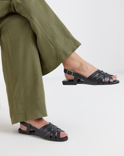 Luz Leather Woven Peep Toe Slingback Sandals - Extra Wide Fit (EEE)