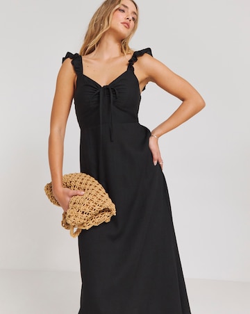 Simply Be Black Tie Front Linen Blend Midaxi Slip Dress