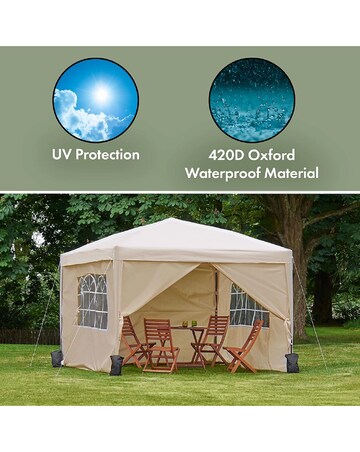 VonHaus Ivory Pop-Up Garden Gazebo 3m x 3m - Waterproof Canopy Shelter