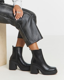 Lina Square Toe Platform Ankle Boots - Wide Fit (E)