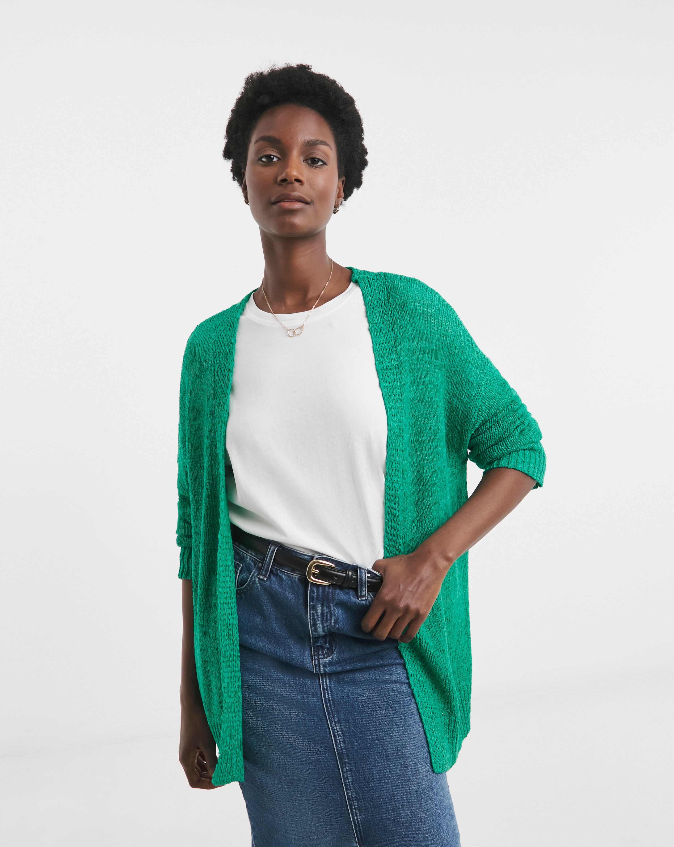Fine Knit Black Longline Edge to Edge Cardigan | Ambrose Wilson
