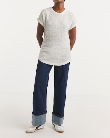 Textured Sequin Longline Curved Hem SS Top