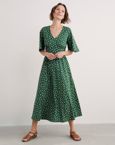 Seasalt Cornwall Chateau Dress (Half Sleeve) Bud Flower Dark Forage