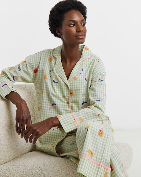 Simply Be Cotton Gingham Pyjama Set Breakfast Print