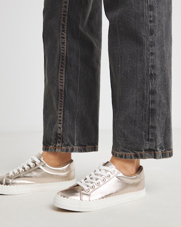 Janey Scalloped Edge Lace Up Trainer - Wide Fit (E)