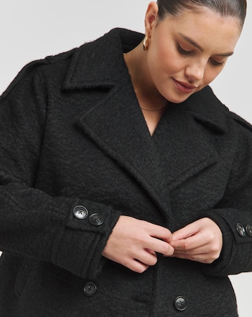 Black Cropped Faux Wool Trench