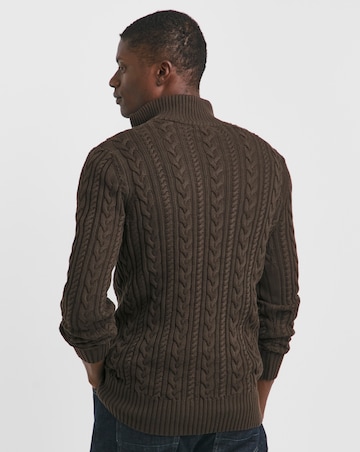 Brown Cable Knit 1/4 Zip Jumper