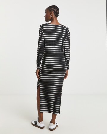 Charcoal Ribbed Stripe Midaxi Column Dress
