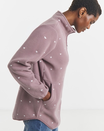 Heart Embroidered Quarter Zip Longline Fleece