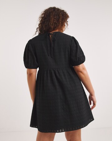 Black Textured Smock Dress