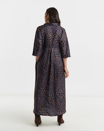 Collarless Placket 3/4 Sleeve Smock Dress