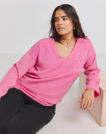 Simply Be Pink Slouchy V Neck Longline Jumper