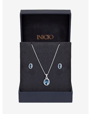 Inicio Sterling Silver Plated Blue Topaz Oval Bezel Set - Gift Box