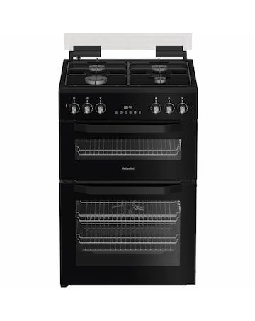 Hotpoint HDD6GDC2B1 60cm Dual Fuel Double Cooker Glass Lid - Black + Install