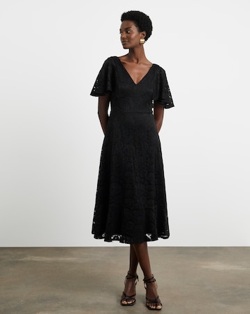 Joanna Hope Black Angel Sleeve Stretch Lace Midi Dress