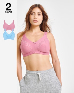 Pretty Secrets (2 Pack) Sally Minimiser Non Wired Bras (D-J) Blue/Pink