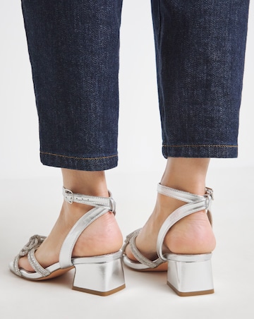 Cassia Diamante Bow Low Block Heel Sandals - Extra Wide Fit (EEE)