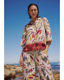 Printed Linen Mix Half Sleeve Shirt