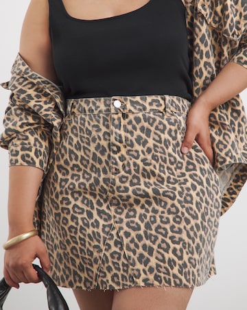 Leopard Print 5 Pocket Denim Mini Skirt