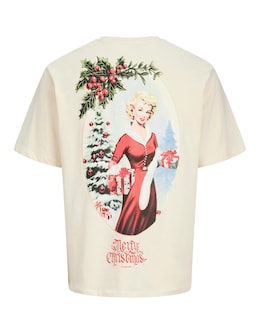 Jack &amp; Jones Christmas Back Graphic T-Shirt - Cream