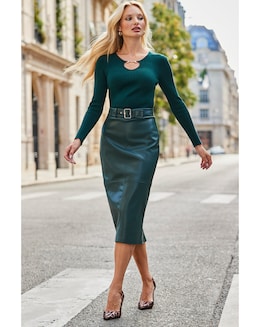 Sosandar Faux Leather Skirt