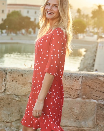 Sosandar Spot Print Ruffle Hem Shift Dress