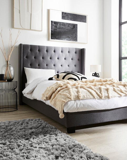 Allegra Winged Fabric Bed with 3 Layer Memory Foam Hybrid Mattress