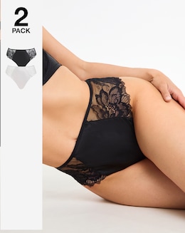 Pretty Secrets (2 Pack) Willow Stretch Lace High Leg Knickers Black/Cream
