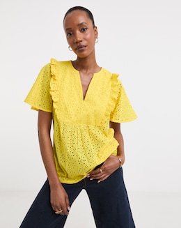 Pure Cotton Broderie Frill Jersey Back Top