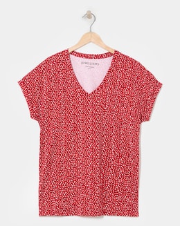 Print V-Neck Short Sleeve Boxy T-Shirt