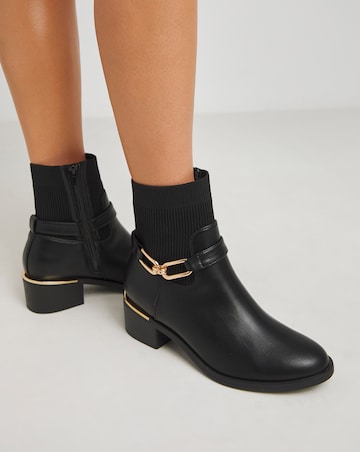 Heavenly Soles Shiloh Block Heel Ankle Boots With Ankle Trim Wide E Fit