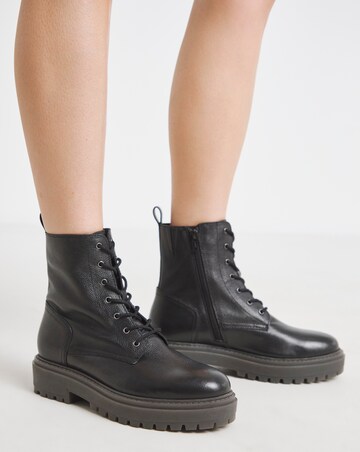 Serena Leather Chunky Lace Up Boots - Wide Fit (E)