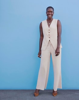 Stripe Linen Mix Longline Waistcoat