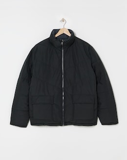 Black Funnel Neck Reversible Puffer Coat