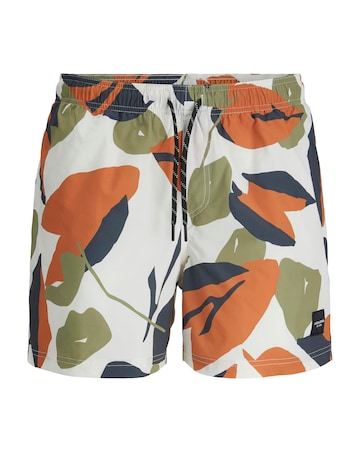 Jack & Jones Maui Print Swim Shorts - Orange/White