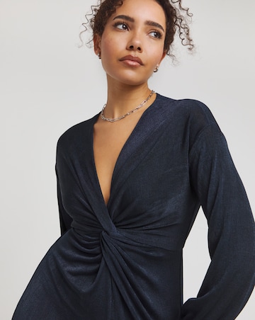 Simply Be Navy Slinky Knot Front Wide Leg Jumpsuit